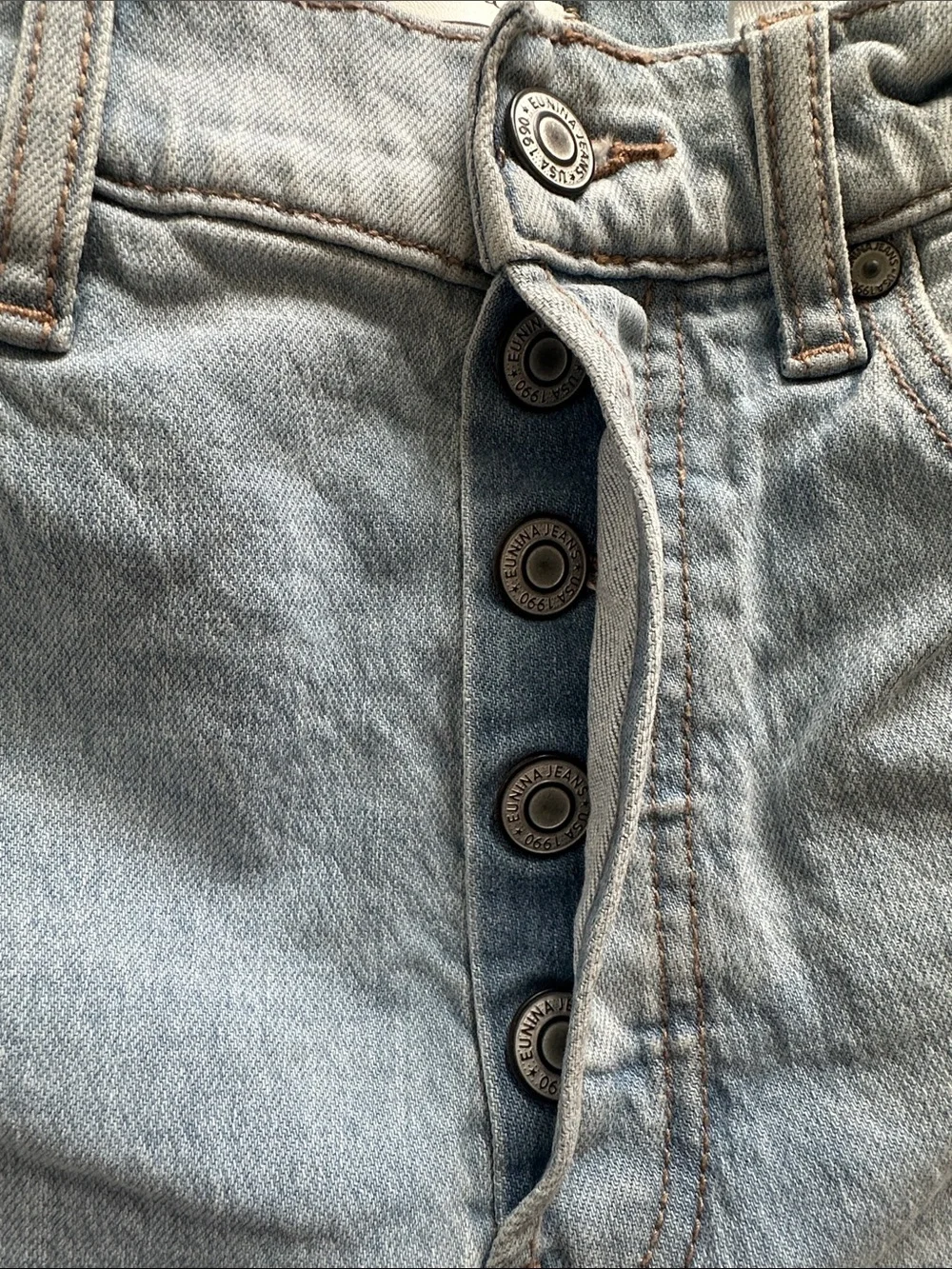 eunina Light Wash Distressed Denim Shorts
